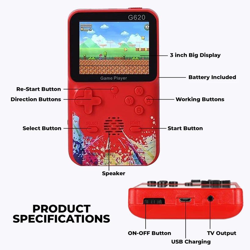 🎮 WRADER® G620 500-in-1 Handheld Retro Game Console – Plug & Play Classic Fun!
