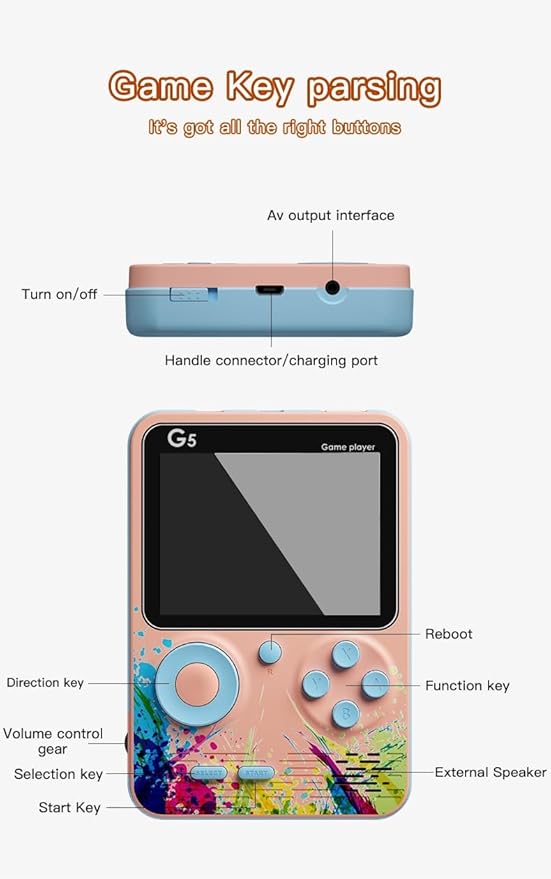 Like Star G5 500-in-1 Retro Handheld Game Console – Single Player | TV Compatible (Pink/Blue)