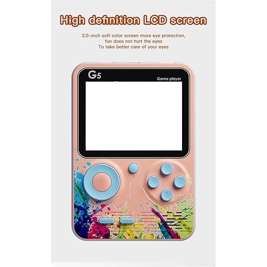 Like Star G5 500-in-1 Retro Handheld Game Console – Single Player | TV Compatible (Pink/Blue)